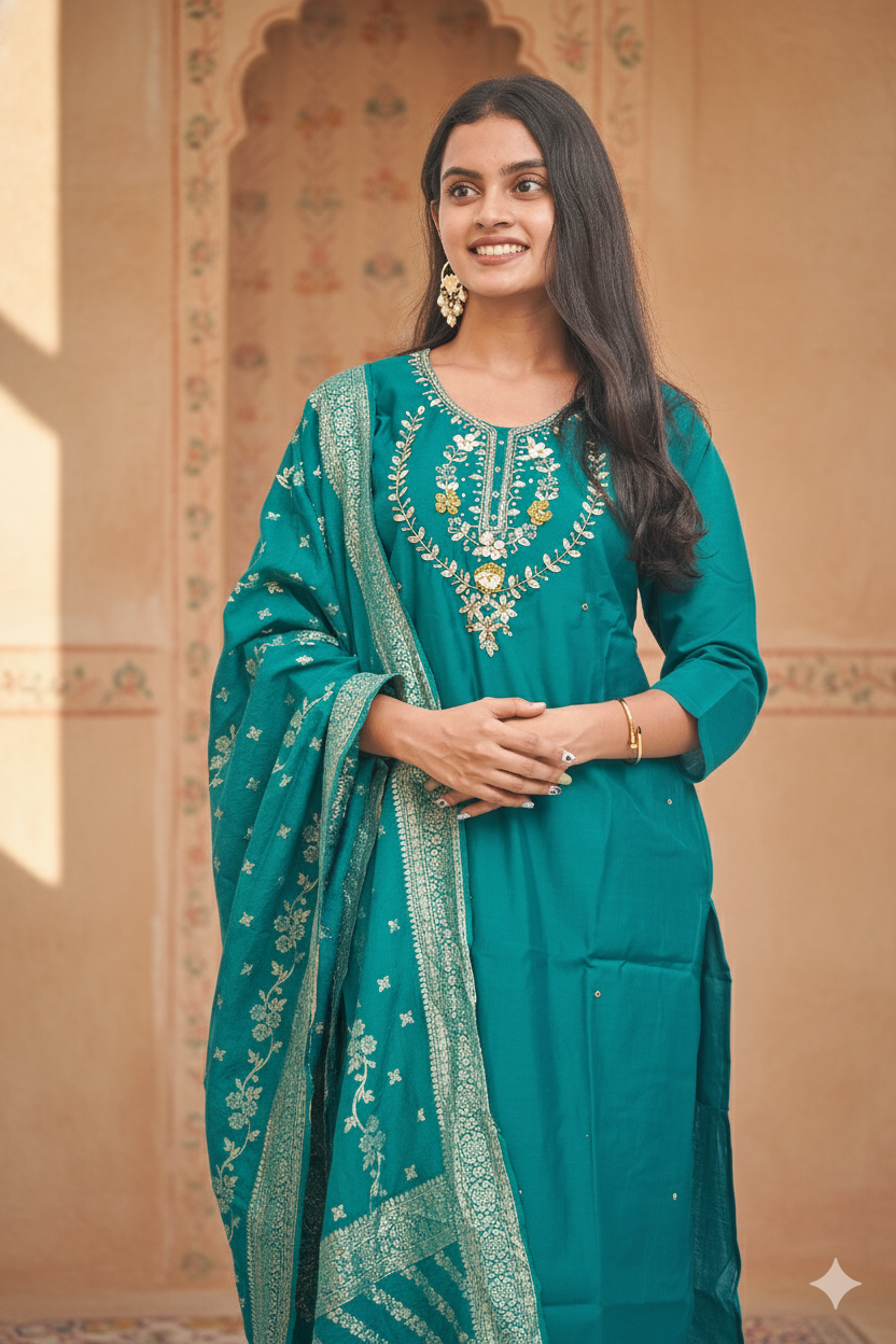 Rama Nylon Muslin Fabric Kurta Set