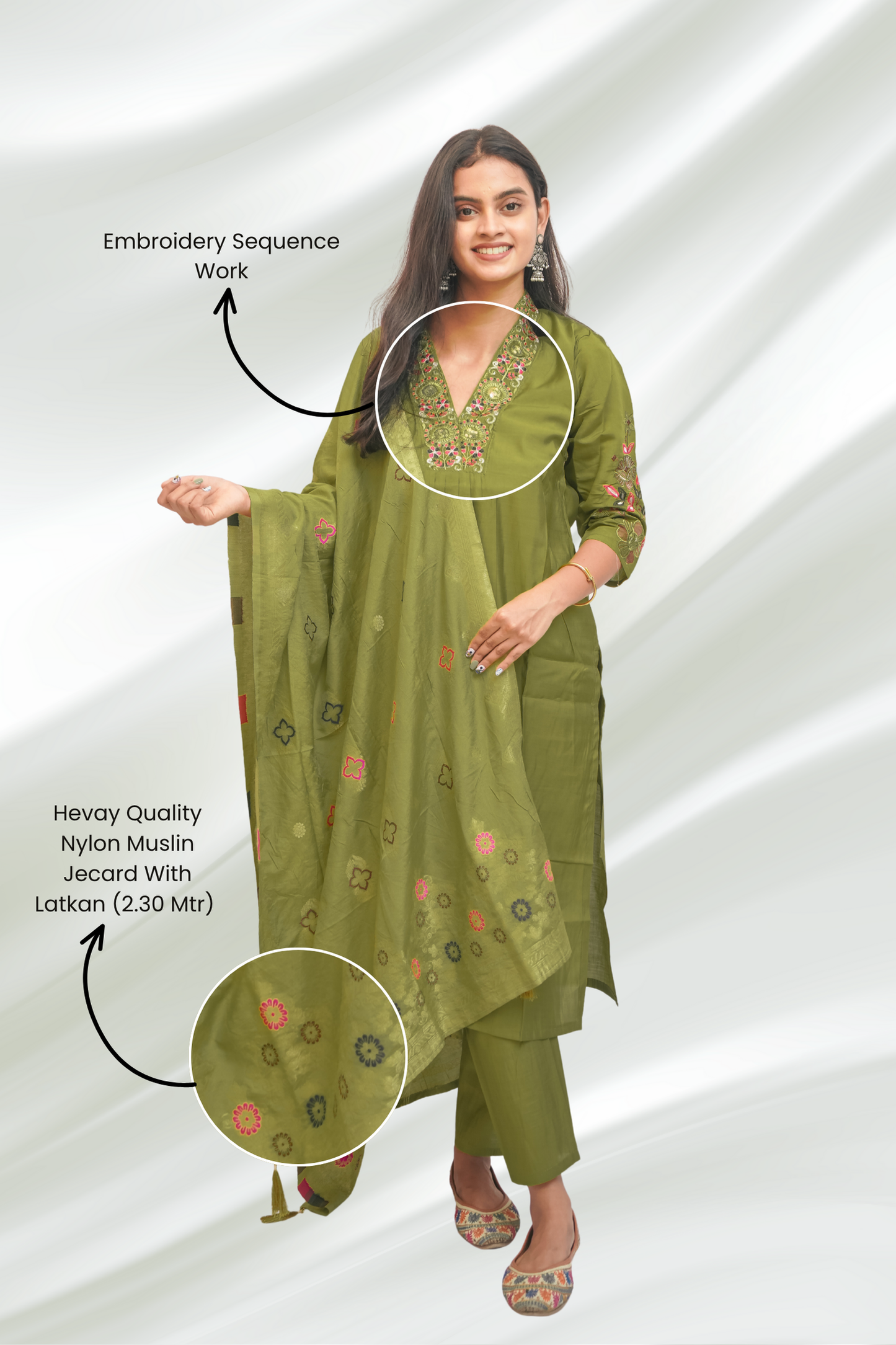 Light Mahendi Muslin Fabric Kurta Set