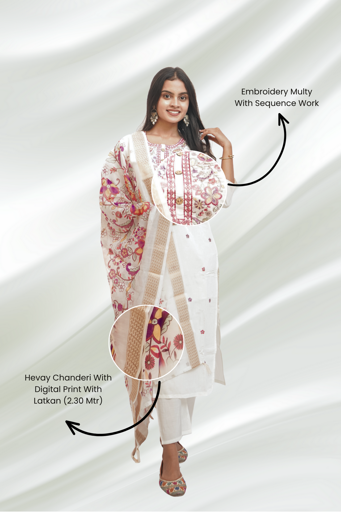 Cream Coloured Embroidery Silk Kurta Set