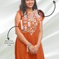 Sleeveless Embroidery Rust Kurti Set With Mirror Work