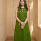 Green Neckline Embroidery With Yellow Dot Kurta Set