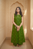Green Neckline Embroidery With Yellow Dot Kurta Set
