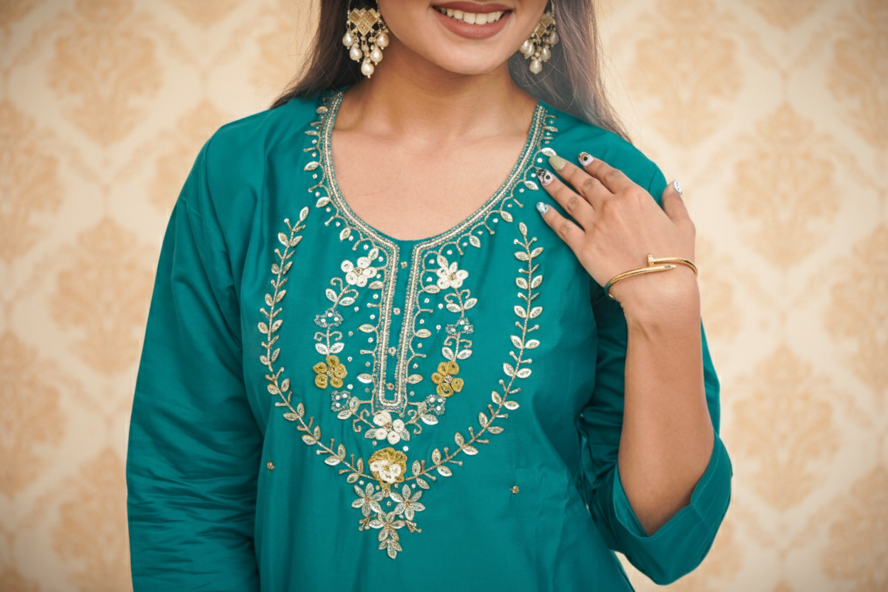 Rama Nylon Muslin Fabric Kurta Set