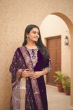 Dark Purple Lichi Silk Kurta Set