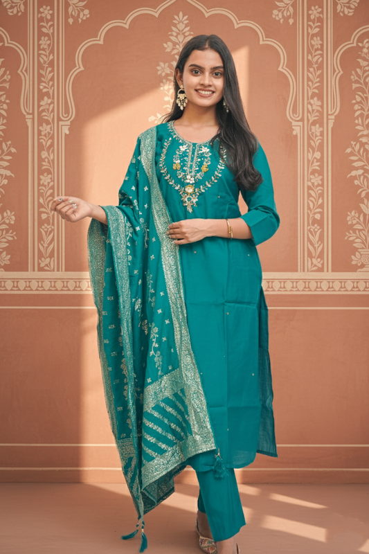 Rama Nylon Muslin Fabric Kurta Set