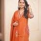 Orange Cotton Embroidery Contrasting Border Printed Dupatta