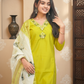 Lemon Green Hevay Chanderi Hand work Kurta Set