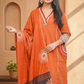 Orange Cotton Embroidery Contrasting Border Printed Dupatta