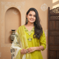 Lemon Green Hevay Chanderi Hand work Kurta Set
