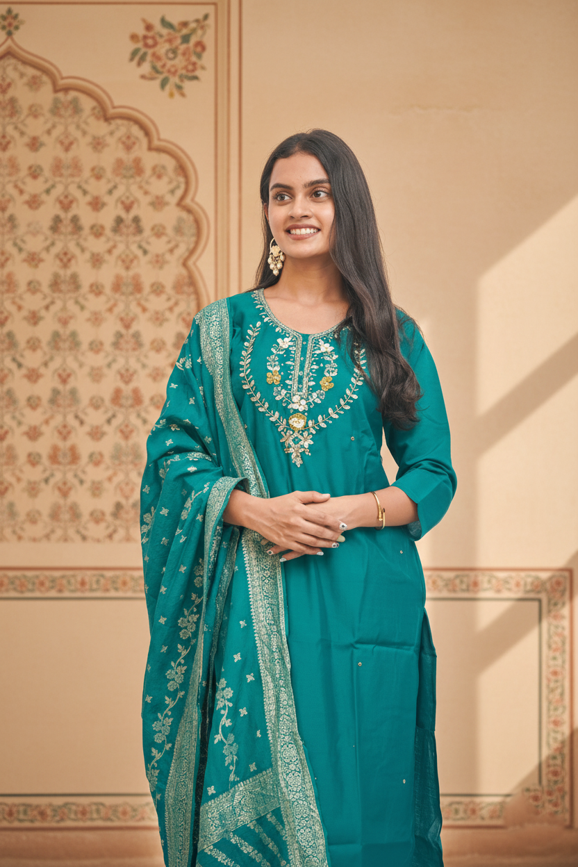 Rama Nylon Muslin Fabric Kurta Set