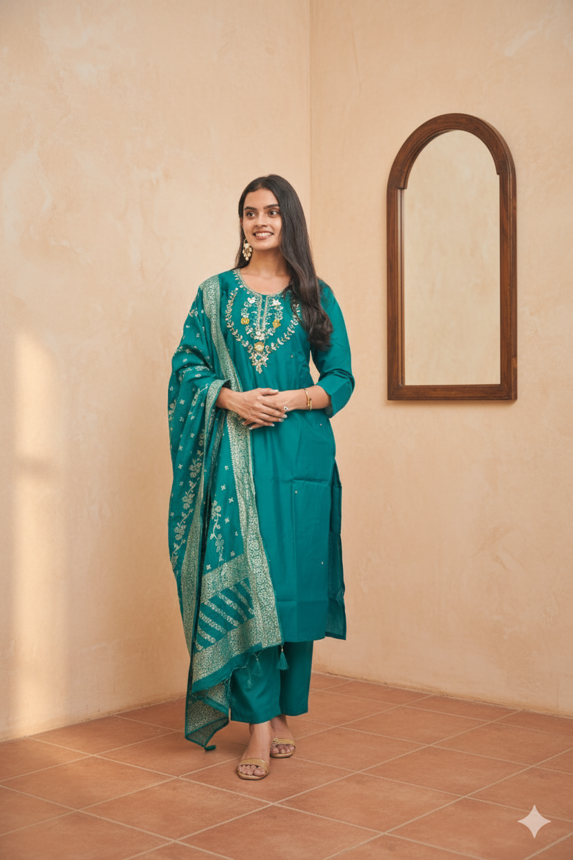 Rama Nylon Muslin Fabric Kurta Set