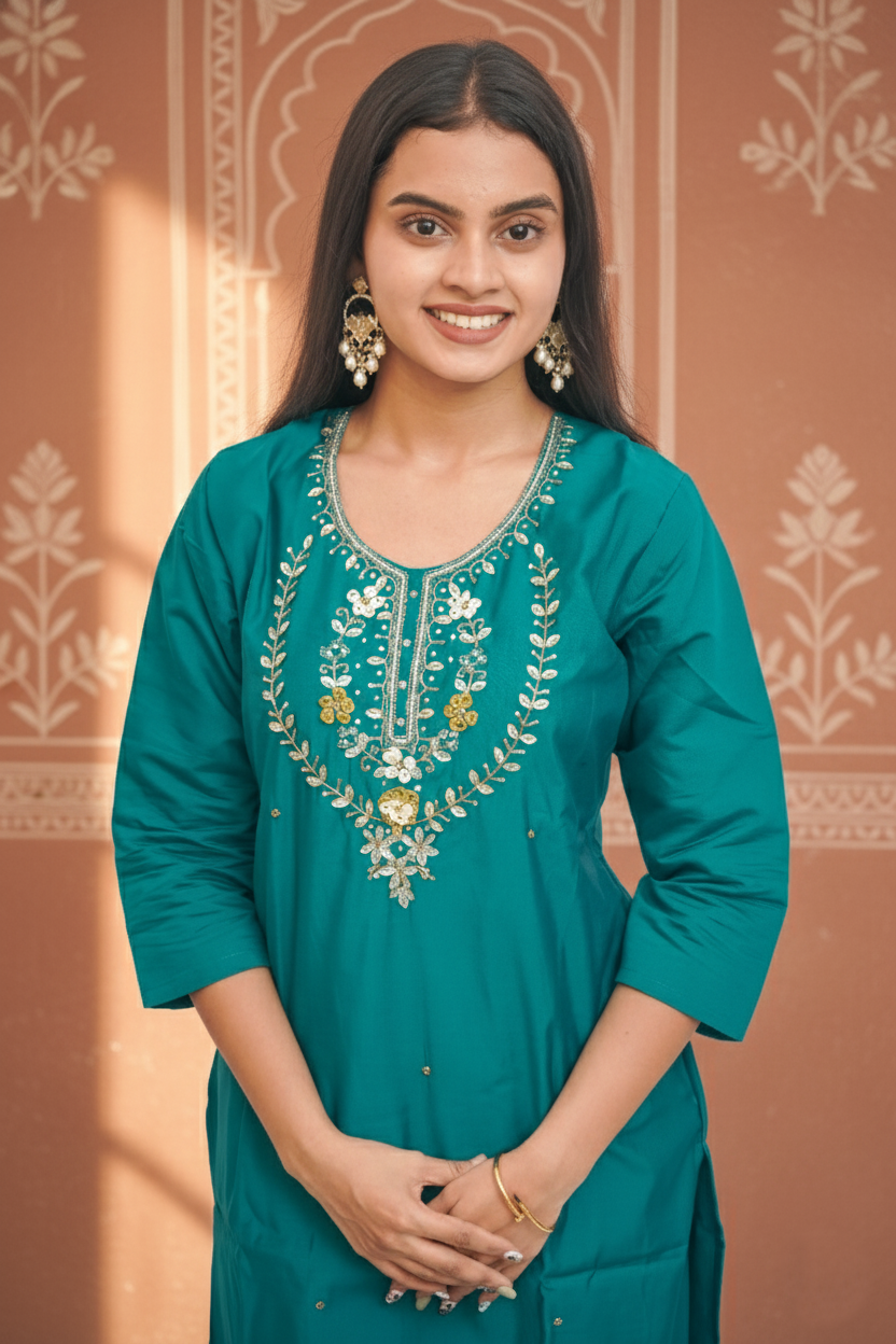 Rama Nylon Muslin Fabric Kurta Set