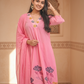 Women Pink Embroidered Cotton A-Line Kurta Set