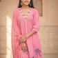 Women Pink Embroidered Cotton A-Line Kurta Set