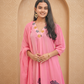 Women Pink Embroidered Cotton A-Line Kurta Set