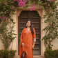 Orange Cotton Embroidery Contrasting Border Printed Dupatta