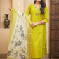 Lemon Green Hevay Chanderi Hand work Kurta Set