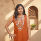 Sleeveless Embroidery Rust Kurti Set With Mirror Work