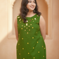 Green Neckline Embroidery With Yellow Dot Kurta Set