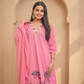 Women Pink Embroidered Cotton A-Line Kurta Set