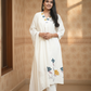 Women White Embroidered Cotton A-Line Kurta Set