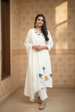 Women White Embroidered Cotton A-Line Kurta Set