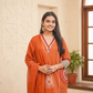 Orange Cotton Embroidery Contrasting Border Printed Dupatta
