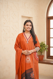 Orange Cotton Embroidery Contrasting Border Printed Dupatta