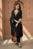 Black Cotton Embroidery a Contrasting Border Printed Dupatta