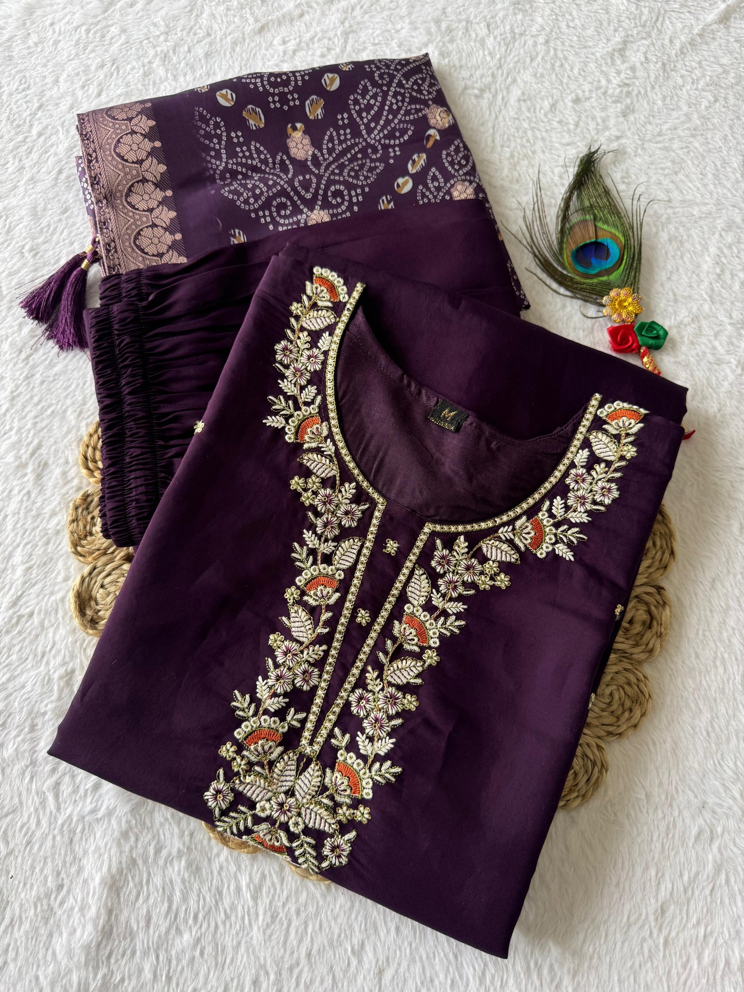 Dark Purple Lichi Silk Kurta Set