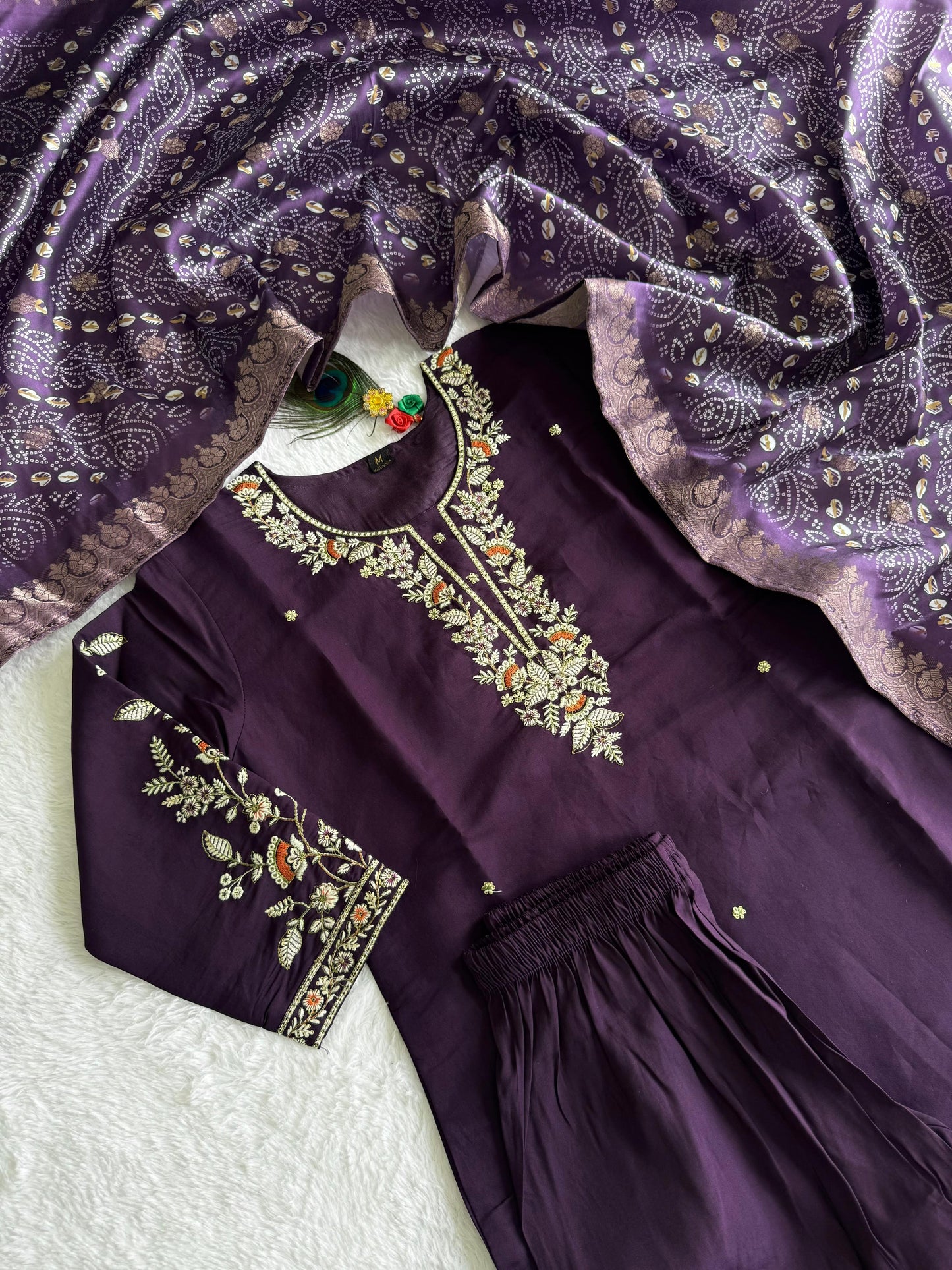 Dark Purple Lichi Silk Kurta Set