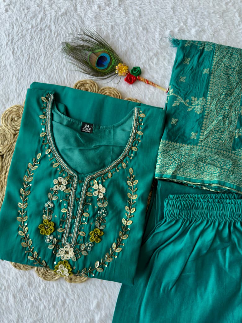 Rama Nylon Muslin Fabric Kurta Set