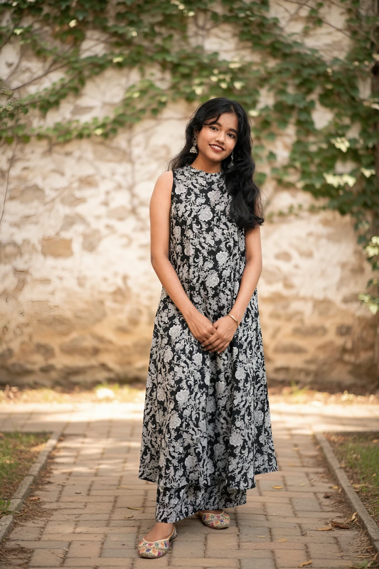 Black Monochrome Floral Print Co-ord Set