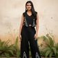 Black Sleeveless Crop Top Palazzo With Chevron Embroidery.