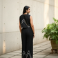 Black Sleeveless Crop Top Palazzo With Chevron Embroidery.