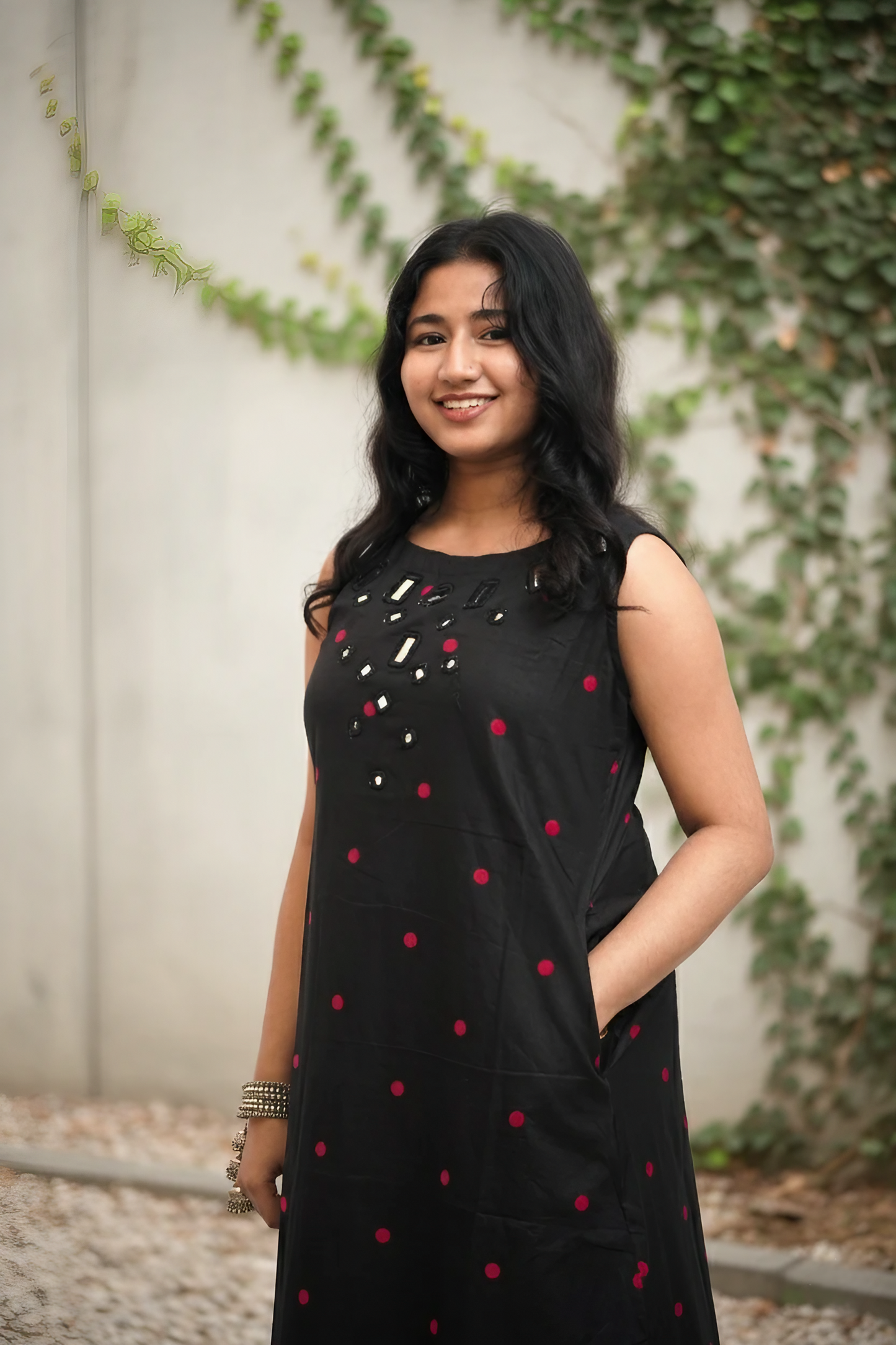 Black Neckline Embroidery With Red Dot Kurta Set