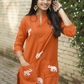 Orange Kurta Set With White Elephant Embroidery Design