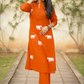 Orange Kurta Set With White Elephant Embroidery Design