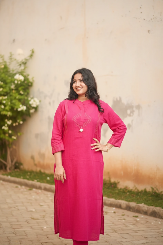 Bright Pink Ethnic Kurta And Palazzos