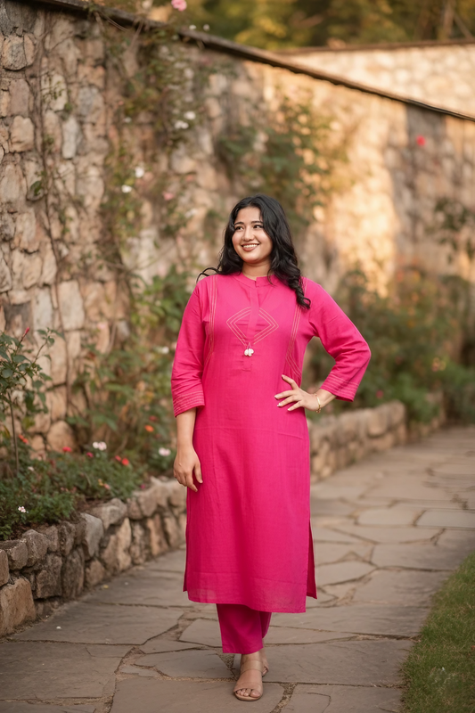 Bright Pink Ethnic Kurta And Palazzos