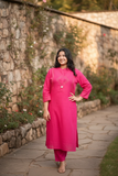 Bright Pink Ethnic Kurta And Palazzos