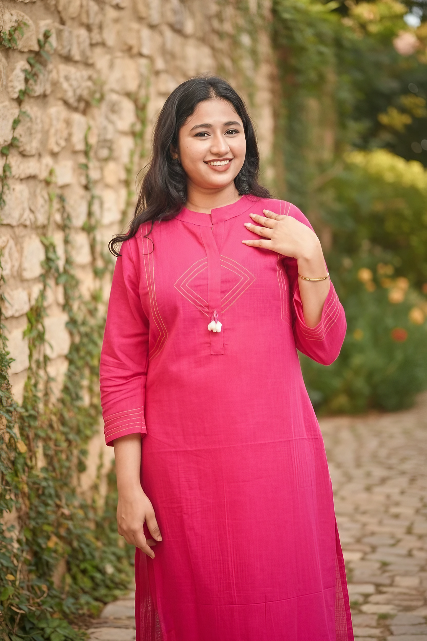 Bright Pink Ethnic Kurta And Palazzos
