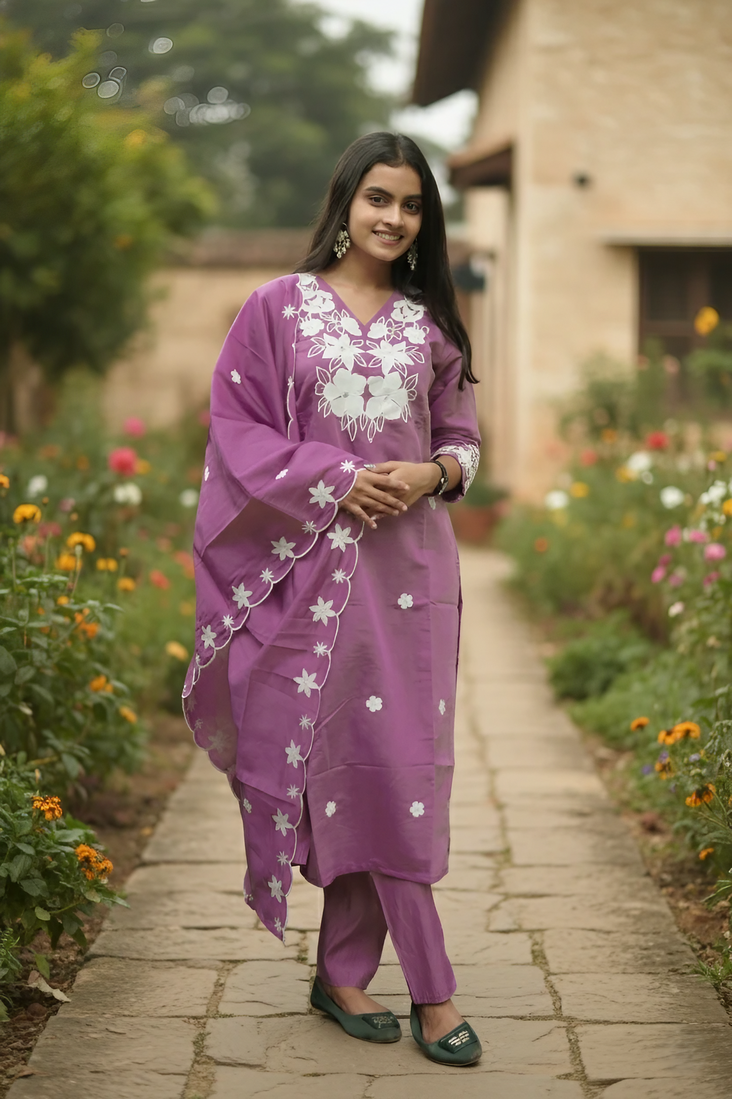 Ice wine Straight Art Embroidery Silk Kurta Set