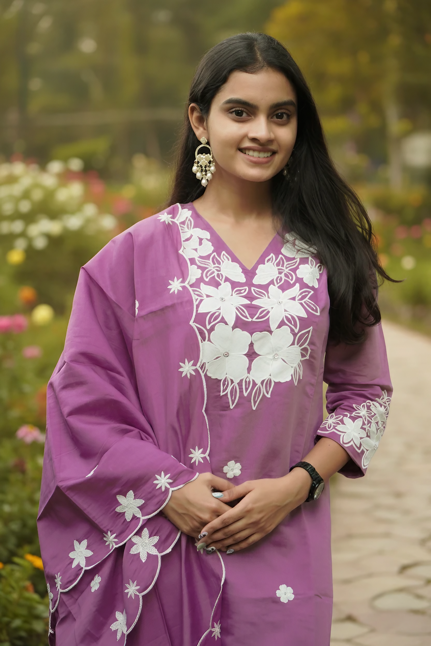 Ice wine Straight Art Embroidery Silk Kurta Set
