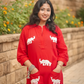 Red Kurta Set With White Elephant Embroidery Design