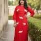 Red Kurta Set With White Elephant Embroidery Design
