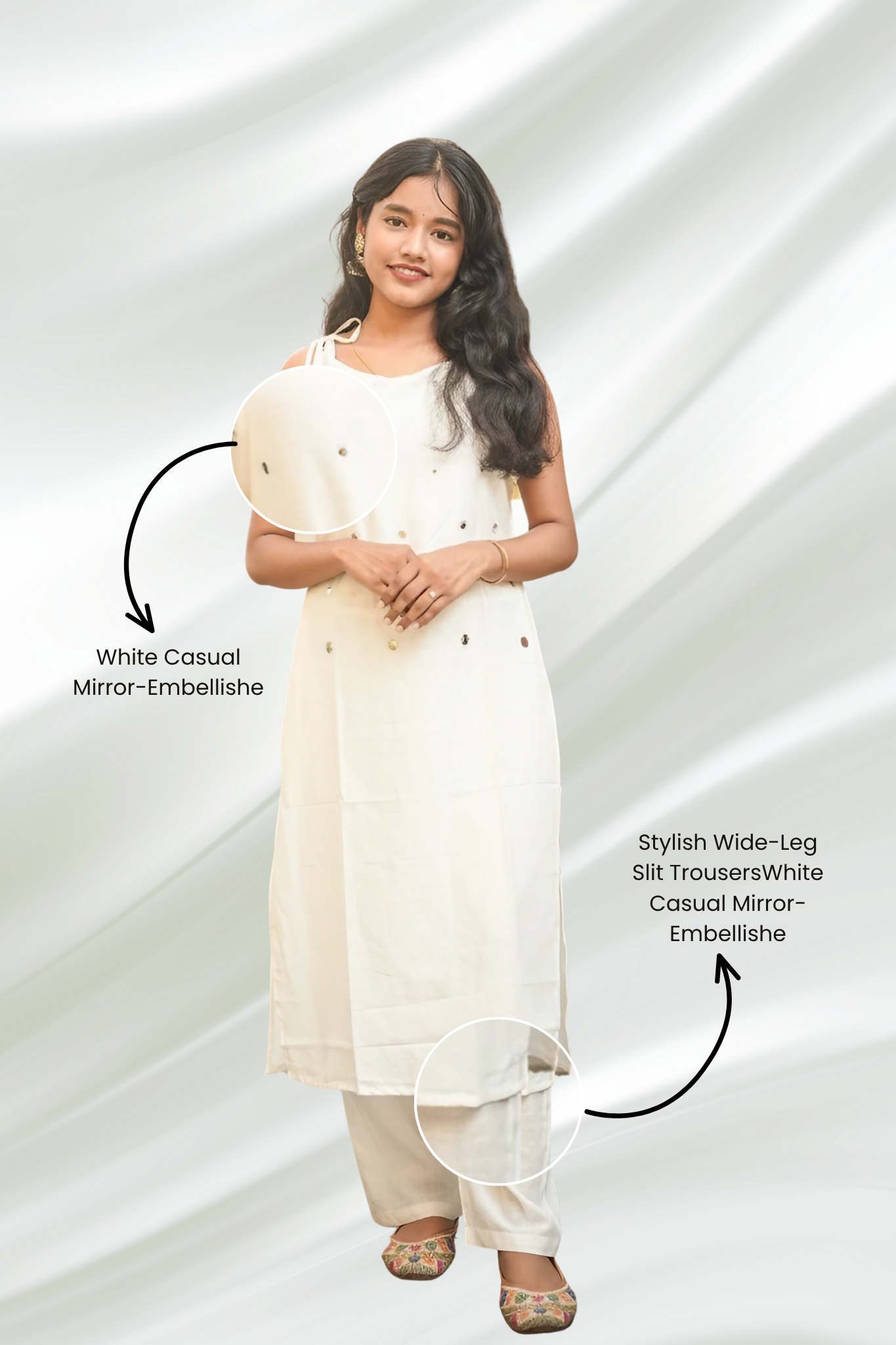 White Casual Mirror-Embellished Cotton Co-ord Set.