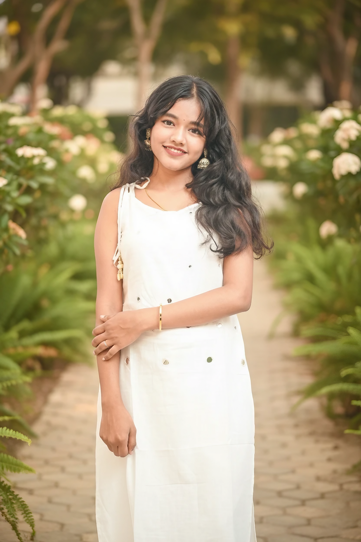 White Casual Mirror-Embellished Cotton Co-ord Set.